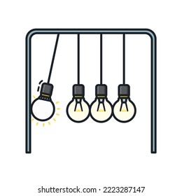 Cuna de Newton con una bombilla LED balanceándose contra bombillas clásicas ilustraciones vectoriales para el Día de Recortar los Costos de Energía el 10 de enero