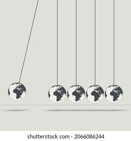 Newtons cradle, pendulum with earth as a ball, gray vector illustration