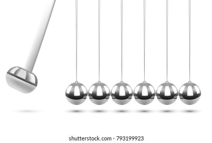 El péndulo de Newton en fondo blanco. Concepto de negocio. Bolas cromadas balanceantes. Ilustración vectorial.