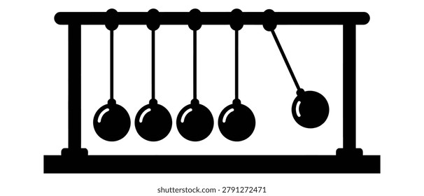 Newtons cradle physics kinetic energy demonstration icon with momentum pendulum experiment swinging collision mechanics transparent education isolated