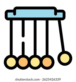 Newton's cradle showing conservation of momentum and energy with swinging spheres