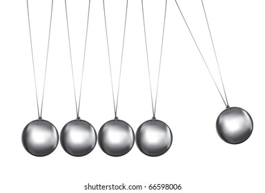 newtons cradle silver balls viewed from the front