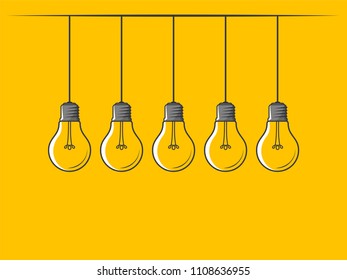 Newton's cradle stopped without a light bulb on yellow background. Icon concept of invention, study, imagination and creativity. Design element for business startup, technology, science. 