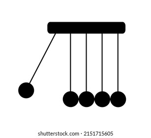 Newtons cradle symbol vector silhouette illustration isolated on white background. Newtons cradle physics concept for action and reaction or cause and effect. Balancing pendulum of metal balls. 