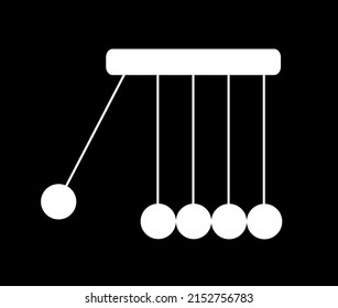 Newtons Cradle Symbol Vector Silhouette Illustration Isolated On White Background. Newtons Cradle Physics Concept For Action And Reaction Or Cause And Effect. Balancing Pendulum Of Metal Balls. 