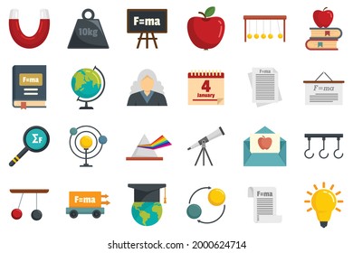 Iconos de los nuevos días. Conjunto plano de iconos vectoriales diurnos de Newton aislados en fondo blanco
