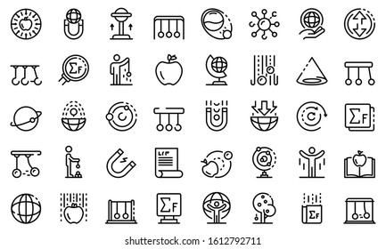 Newtons day icons set. Outline set of Newtons day vector icons for web design isolated on white background