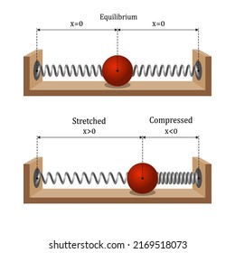 Newton's Law of Motion. Law of inertia. Force of elastic. Educational physics experience with springs and balls. Compression or extension of the spring. The force is proportional to the extension.
