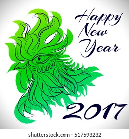NewYear bird symbol of 2017 year,Head of Rooster - Chinese bird zodiac animal sign, vector illustration.Green Rooster oriental bird - Chinese zodiac year symbol of 2017,chinese NewYear celebration.