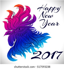 NewYear bird symbol of 2017 year,Head of Rooster - Chinese bird zodiac animal sign, vector illustration.Blue Rooster oriental bird - Chinese zodiac year symbol of 2017,chinese NewYear celebration.