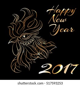 NewYear bird symbol of 2017 year,Head of Rooster - Chinese bird zodiac animal sign, vector illustration.Black Rooster oriental bird - Chinese zodiac year symbol of 2017,chinese NewYear celebration.