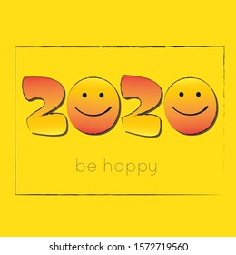 new-year concept with 2020 symbol and smiles on bright background. Vector