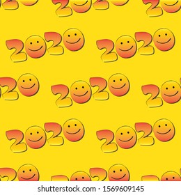 A new-year pattern with 2020 symbol and smiles on bright background.