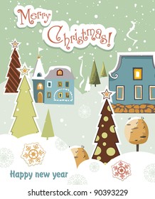 New-Year's winter background with Christmas tree. Vector illustration contains the image of winter landscape.