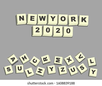 Newyork 2020 Word Art Event And Word Cube Concept. Vector EPS 10.