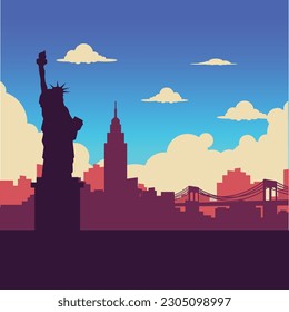 newyork america sillhouette liberty vector