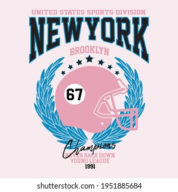 Newyork college typography for t-shirt. College league slogan tee shirt, sport apparel print. Brooklyn vintage graphics. Vector illustration.