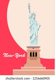 New-York flat poster vector illustration. Statue of liberty.