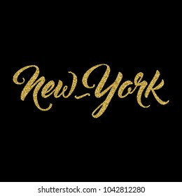 New-York logo with golden glitter particles on black background