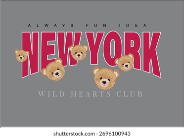 Mensaje de Nueva York y diseño dibujado a mano Oso de peluche