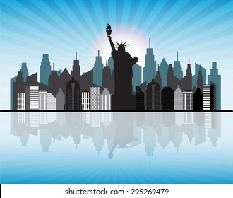 NewYork skyline with reflection in water