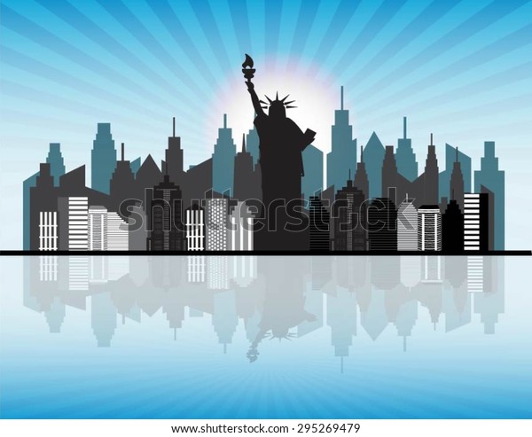 Newyork Skyline Reflection Water 스톡 벡터(로열티 프리) 295269479 | Shutterstock