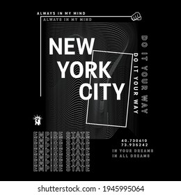 Onda de Newyork con eslogan Diseño vectorial para gráficos de camisetas, banner, impresiones de moda, lemas, pegatinas, tarjetas, volante, afiches y otros usos creativos
