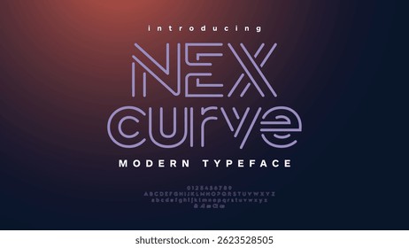Nex Curve: a sleek, modern double-line outline font. Complete with uppercase, lowercase, numerals, and ampersand. Perfect for bold display designs. Vector format included.