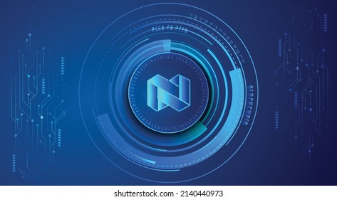 Nexo (NEXO) block chain crypto currency digital encryption, virtual money exchange. Technology global network vector illustration background and banner design template. Futuristic web trading