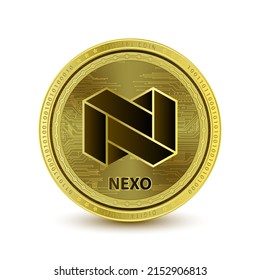 Nexo (NEXO) coin isolated on white background. Cryptocurrency blockchain (crypto currency) digital currency alternative currency. 3D Vector illustration. Symbol of business modern gold, money.