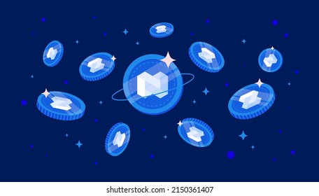 NEXO coins falling from the sky. NEXO cryptocurrency concept banner background.