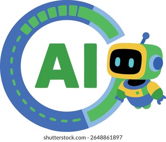 Next to the ai robot is a progress ring of an ai detection tool, vector illustration
