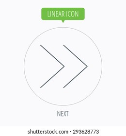 Next arrow icon. Forward sign. Right direction symbol. Linear outline circle button. Vector