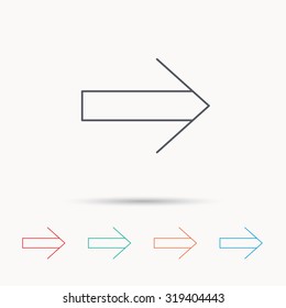 Next arrow icon. Forward sign. Right direction symbol. Linear icons on white background. Vector