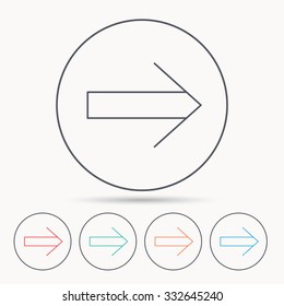 Next arrow icon. Forward sign. Right direction symbol. Linear circle icons.