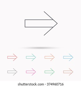 Next arrow icon. Forward sign. Right direction symbol. Linear icons on white background.