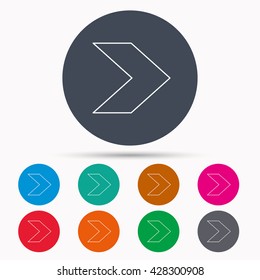 Next arrow icon. Forward sign. Right direction symbol. Icons in colour circle buttons. Vector