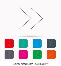 Next arrow icon. Forward sign. Right direction symbol. Linear icons in squares on white background. Flat web symbols. Vector