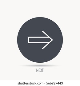 Next arrow icon. Forward sign. Right direction symbol. Round web button with flat icon. Vector