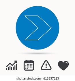 Next arrow icon. Forward sign. Right direction symbol. Calendar, attention sign and growth chart. Button with web icon. Vector