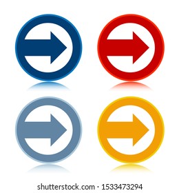 Next arrow icon isolated on trendy flat round buttons set reflected illustration design