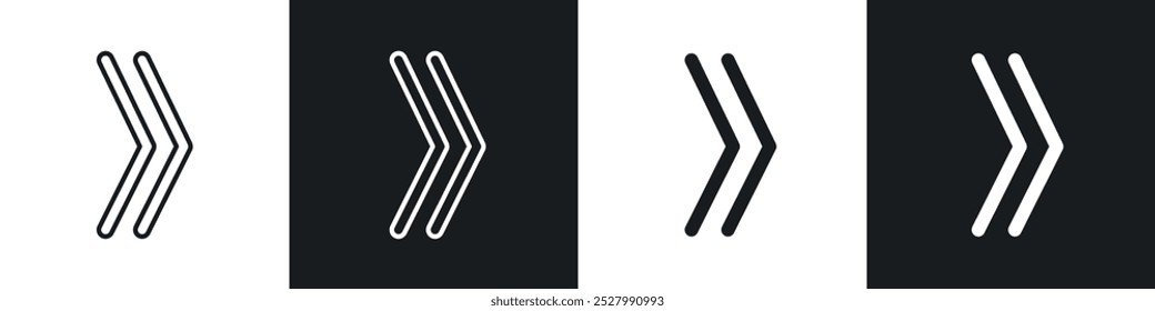 Conjunto de iconos de Vector de iconos de flecha siguiente estilo relleno y delineado en negro.