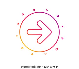 Next arrow line icon. Forward Arrowhead symbol. Navigation pointer sign. Gradient pattern line button. Next icon design. Geometric shapes. Vector