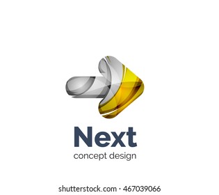 Next arrow logo business branding icon, created with color overlapping elements. Glossy abstract geometric style, single logotype