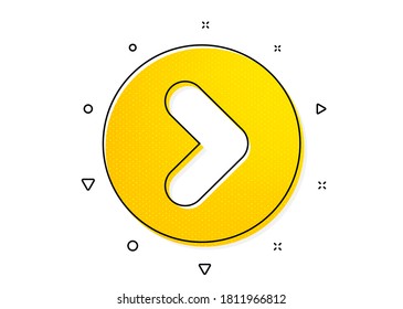 Nächstes Pfeilsymbol. Pfeil nach vorn Symbol. Nächstes Navigationszeigerzeichen. Gelbe Kreise Muster. Klassisches Vorwärtssymbol. Geometrische Elemente. Vektorgrafik