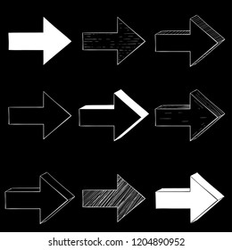 Next arrows set. Simple signs black background. Vector illustration