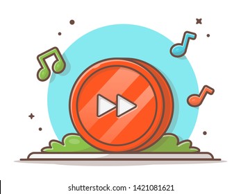 Next Button in Circle Coin with Tune and Note Music Vector Illustration. Multi Media Button. Flat Cartoon Style Suitable for Web Landing Page,  Banner, Flyer, Sticker, Wallpaper, Card, Background