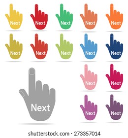 Next button in hand icon set on white background vector