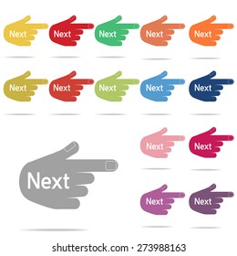 Next button in hand icon set on white background vector