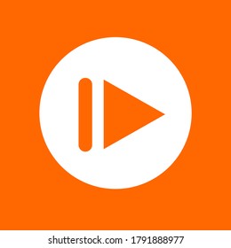Icono de signo del botón siguiente. En círculo blanco sobre un fondo naranja.